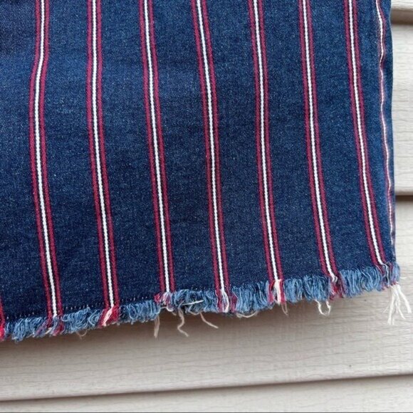 American Eagle Women's Mini Skirt Sz 10R Stretch Hi-Rise Raw Hem Stripe Blue Red - Picture 6 of 14